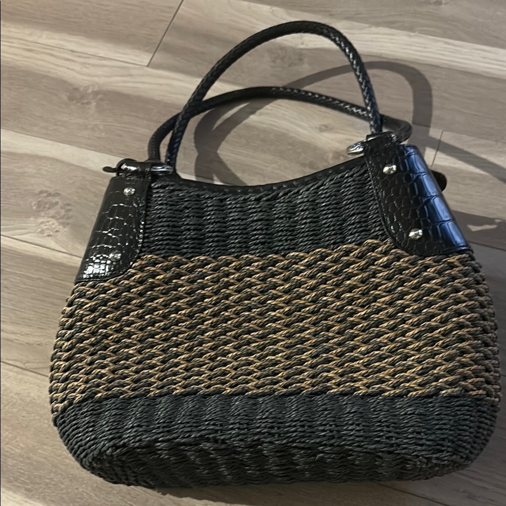Brighton Black and Brown Shoulder Bag with Elegant Woven Texture